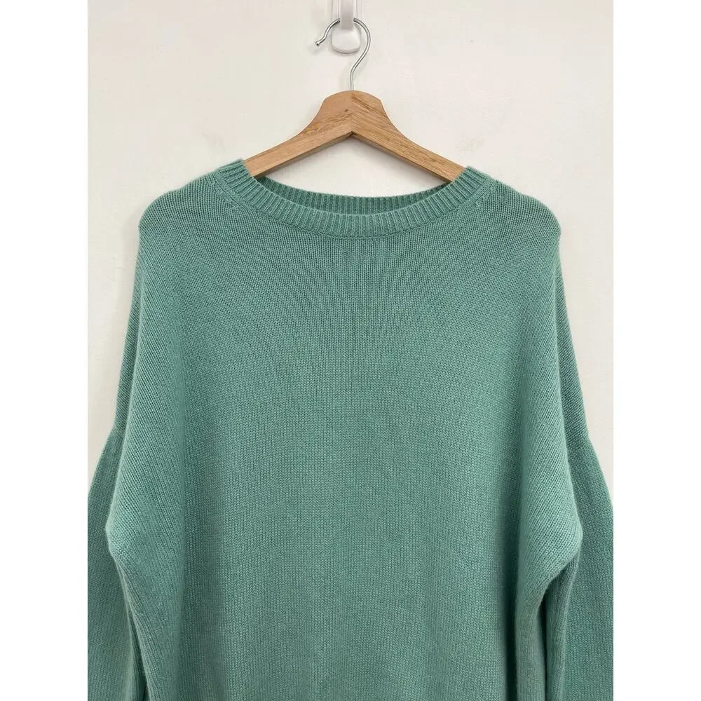 Theory Karenia 100% Cashmere Oversized Step Hem Soft Cozy Crew Neck Sweater Med